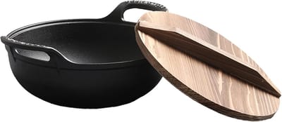 Gietijzeren Wok - Roerbakpan - Veelzijdig Koken - Voorgekruide Afwerking - 30 cm - Zwart
