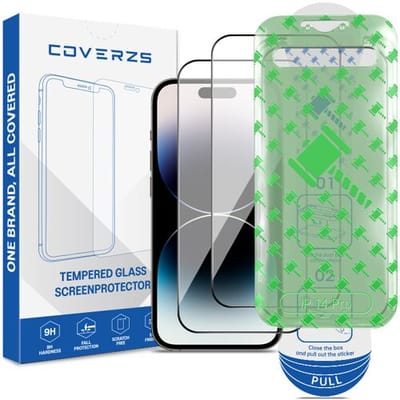 Coverzs Tempered Glass Screenprotector met frame (2-pack) geschikt voor iPhone 14 Pro – Gehard Glas – Beschermfolie met Montageframe – Premium Schermbescherming
