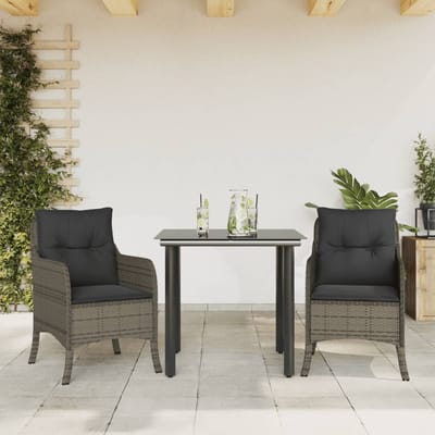 vidaXL - 3-delige - Tuinset - met - kussens - poly - rattan - grijs