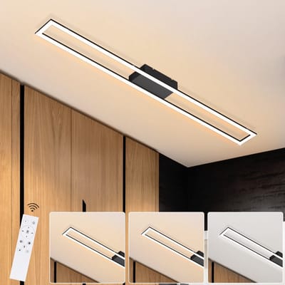 NETTLIFE Plafondlamp LED – Zwart – rechthoekig - 2-lichts – 3000–6000 K Dimbaar - 40W - Moderne Plafondverlichting – 108cm - Met Afstandsbediening – voor Woonkamer | Slaapkamer | Gang