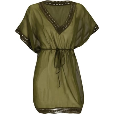 Sarlini Dames tuniek strandjurk polyester chiffon effen kaki