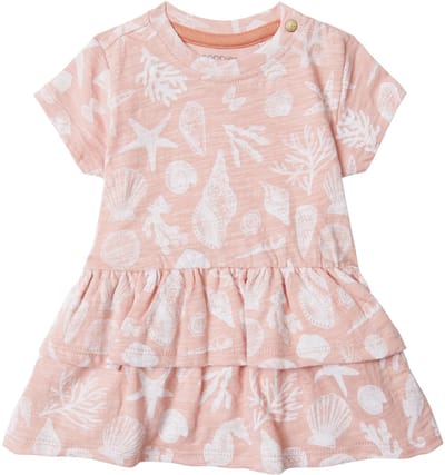 Noppies Girls Dress Cape May short sleeve allover print Meisjes Jurk - Peach Beige - Maat 50