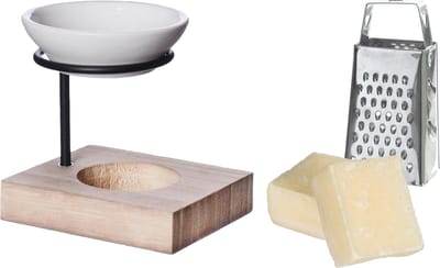 Ideas4seasons Amberblokjes/geurblokjes cadeauset - amber geur - inclusief geurbrander en mini rasp