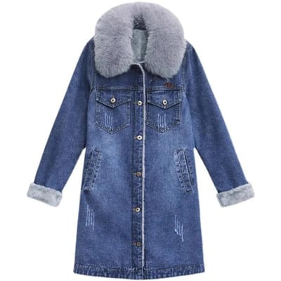 Winterjas Halflang, los en dik damesjack van fluweel, katoenen lamswollen jack, denim jack, katoenen jack L blue
