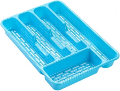 Plasticforte Bestekbak - 2x stuks - bestekhouder - 5 vaks - blauw - 33 x 24 x 4 cm - Kunststof - Keuken opberg accessoires