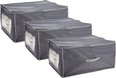 Storage Solutions Dekbed/kussen opberghoes - 3x stuks - met venster - grijs - 60 x 45 x 30 cm - Opberghoes - Dekentas - Kussentas