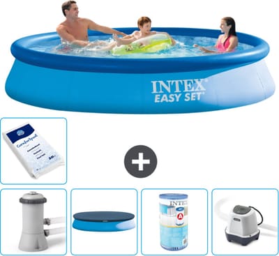 Intex Rond Opblaasbaar Easy Set Zwembad - 366 x 76 cm - Blauw - Inclusief Pomp - Afdekzeil - Filter - Zoutwatersysteem - Zwembadzout - 6-delig