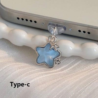 1 stuks Schattige Diamant Ster Telefoon Stofplug Accessoires Decoratie Hanger voor iPhone voor Samsung Type-C Oplaadpoort gray