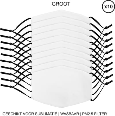 Sublimatie mondkapjes - wit - groot - set 10