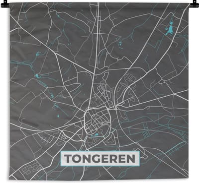 Wandkleed - Wanddoek - België – Tongeren – Stadskaart – Kaart – Blauw – Plattegrond - 180x180 cm - Wandtapijt