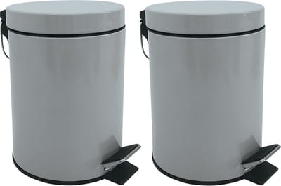 MSV Prullenbak/pedaalemmer - 2x - metaal - grijs - 3 liter - 17 x 25 cm - Badkamer/toilet