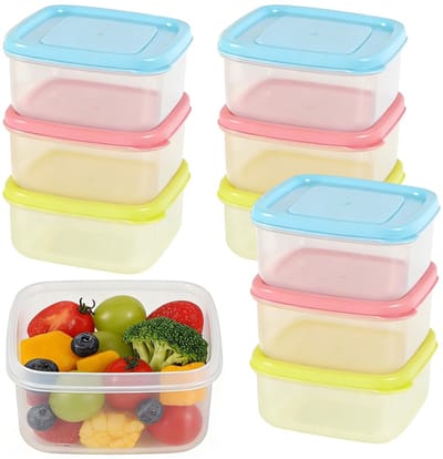 Dailygoods- Voedselcontainers 9 Stuks - 550ml - Stapelbaar - Luchtdicht - Plastic - Transparant/Kleurig - Temperatuur -20°C tot +100°C - Opbergdozen