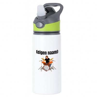 Hacebo® - drummer met drumstel met eigen naam waterfles met rietje groen - Drummen - muziek liefhebbers - drummers - drumstel - verjaardag - cadeau - kado - water fles - 650ML