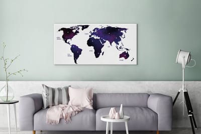 Wereldkaart Paars Galaxy canvas | Wereldkaart Canvas Schilderij 100x50 cm