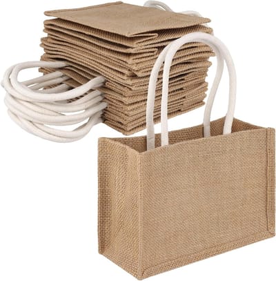 10 stuks kleine jute tassen, 8,7 inch natuurlijke geschenkzakken voor bruiloften, feestjes en winkelen