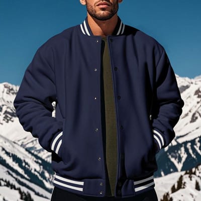 Heren Baseballjack Herfst en Winter Fleece Amerikaans Effen Kleur Losse Casual Opstaande Kraag Enkelrijig Pilotjack S Vloot