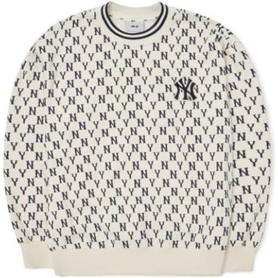 Sweatshirt à col rond MLB All Over Imprimé Lettres NY Unisexe Blanc 3AMTM0926-50CRS XL gray
