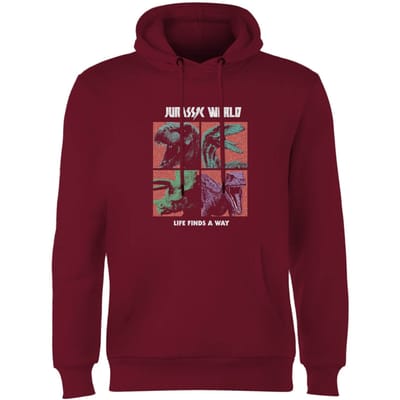 Jurassic Park World Four Colour Faces Hoodie - Burgundy - S