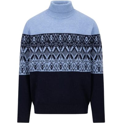 Fynch-Hatton Trui Rollneck Lambswool Fair Isle Navy / male