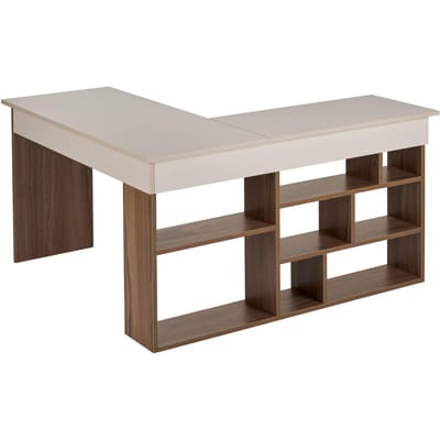 Asir - Studiebureau - Kasjmier, walnoot - 100% met melamine gecoat spaanplaat - 131 x 58 x 18 cm