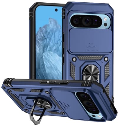 Coverup Hoesje - Geschikt voor Google Pixel 10 / 10 Pro / 9 / 9 Pro Hoesje - Coverup Armor Ring Kickstand Back Cover met Camera Shield - Blauw