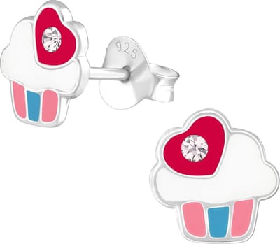 Fako Bijoux® - Kinderoorbellen - 925 Zilver - Cupcake - Kristal - 7x7mm - Roze