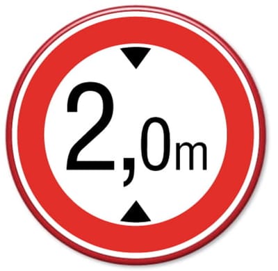 Verkeersbord Maximale doorrijhoogte C19 - 2,0m - Weerbestendig Aluminium - Ø60 cm - Bevestiging: Met hekbeugels (voor spijlen- of gaashek)