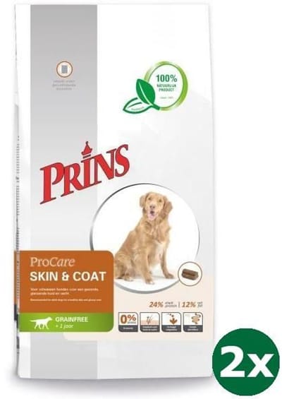 2x12 kg Prins procare graanvrij skin & coat hondenvoer