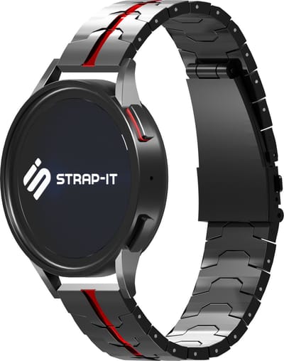 Strap-it Smartwatch bandje 22mm - Stalen Special bandje - geschikt voor Samsung Galaxy Watch 1 46mm / Watch 3 45mm / Gear S3 Classic & Frontier - Polar Vantage M / M2 / M3 / V3 / Grit X / Grit X Pro - OnePlus Watch - zwart/rood