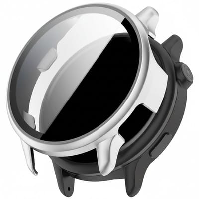 Screenprotector case - geschikt voor Garmin Vivoactive 6 - full cover hoesje - gehard glas - volledige bescherming - zilver