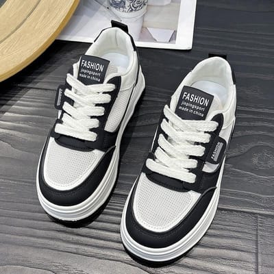 Kleine Witte Schoenen Dames Zomer Nieuw Mesh Ademend Dikke Zool Schoenen Modieuze Veelzijdige Casual Sportschoenen 40 black