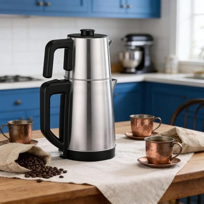 Turkse Waterkoker - Thee Apparaat - Thee Zetten - Dubbele Pot - 36x20x18 cm - Zilver