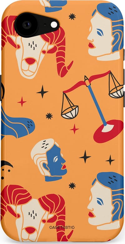 Casetastic hoesje geschikt voor Apple iPhone 16e / Apple iPhone 17e - MagSafe - Dubbellaagse bescherming - Zodiac in lijn - Fashion Case - Okergeel Terracotta Zand Rood