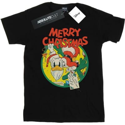 Disney Heren Donald Duck Vrolijk Kerstmis T-Shirt (Zwart)