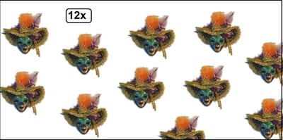 12x Broche venetiaans met hoed en veren - carnaval mardi grass venetie masker thema feest festival veer speld