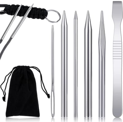 Dailygoods- Paracord Accessoires 6 Stuks - Paracord Gereedschap - Naald/Big Eye Naald - FID's - Opbergtas - Roestvrij Staal