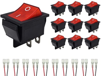 ProRide Wipschakelaar ON-OFF KCD4-202 - met Aansluitkabels - 2 Polig - 250V/16A - 30x22mm - Rood zonder lampje - 10 stuks