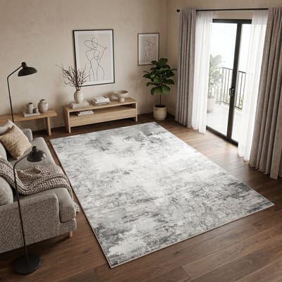 TAPISO Bari Vloerkleed Abstract Verweerd Patroon Antislip Tapijt Woonkamer Slaapkamer Donkergrijs Crème Modern Design Oeko-Tex 80x150