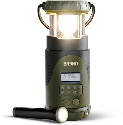 Noodradio met FM/ DAB+ Radio en Lantaarn – Powerbank / Zaklamp / Bluetooth - USB-C-Oplaadbaar - Opwindbare Solar Radio - Waterdicht - BREND BR-2245