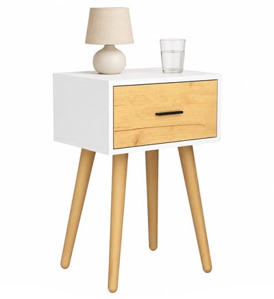VCM Beistelltisch Nachttisch mit Schublade, 45 x 30 x 56 cm, Holzoptik, modernes Retro-Design - Singol L