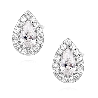 Joy|S - Zilveren elegante druppel oorbellen - 8.5 x 6 mm - zirkonia wit - gehodineerd