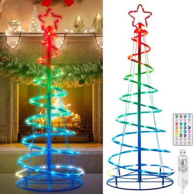 MUPOO Spiraal Kerstboom Verlichting LED RGB Droomkleur - 1.2 meter met 73 LED's - IP66 Waterdicht - 8 Modussen - Afstandsbediening met Timer - Opvouwbaar - Voor Binnen, Buiten, Feestelijke Decoratie en Tuinverlichting