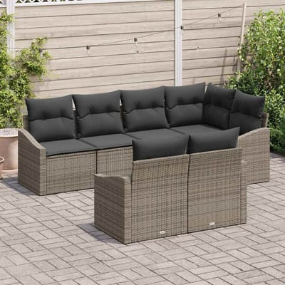 vidaXL Tuinbank Set met kussen met opslag 7 pcs Grijs poly rattan