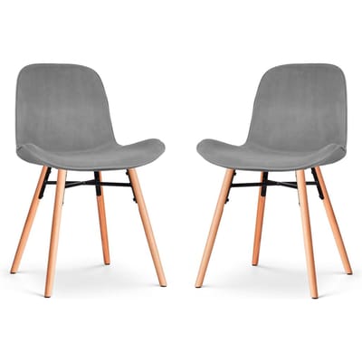 Nolon Nena-Fé Eetkamerstoelen Set van 2 Velvet Grijs - Fluweel - Stof - Houten Poten - Naturel - Scandinavisch