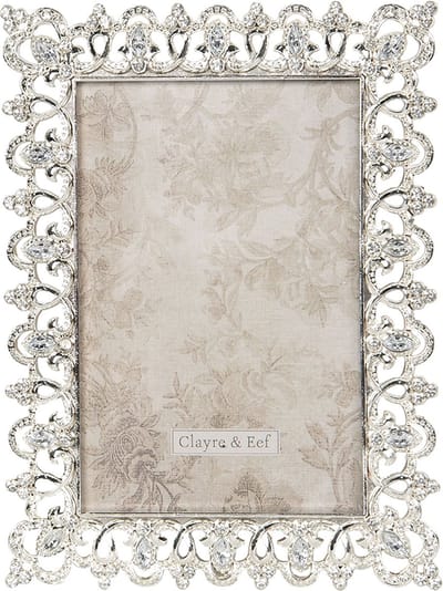 Clayre & Eef Fotolijst 11*2*17 cm / 7*13 cm Zilverkleurig Ijzer Glas Rechthoek Fotokader Wissellijst Foto Frame