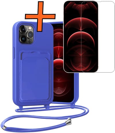 Hoesje Geschikt voor iPhone 13 Pro Hoesje Met Telefoonketting Pasjeshouder Case Met Screenprotector Koord - Hoesje Geschikt voor iPhone 13 Pro Hoes Met Kaarthouder - Felblauw