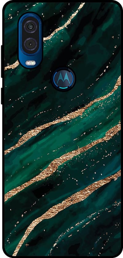 Smartphonica Telefoonhoesje Geschikt voor Motorola One Vision met marmer opdruk - TPU backcover case marble design - Groen Goud geschikt voor Motorola One Vision