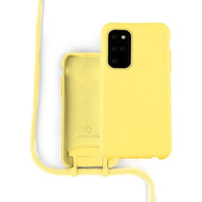Coverzs Silicone case met koord - Telefoonhoesje met koord - Backcover hoesje met koord - touwtje - geschikt voor Samsung Galaxy S20 Plus - Geel