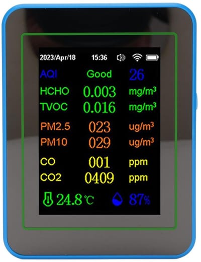 Luchtkwaliteitsmeter - Meetinstrument Binnenlucht - Binnenklimaat Monitoren - 12 Functies Inclusief Wifi - 90 x 70 x 35mm