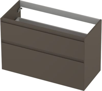 INK® wastafelonderkast 2 laden greeploos gelakt asymmetrisch 100x45x65cm, mat taupe